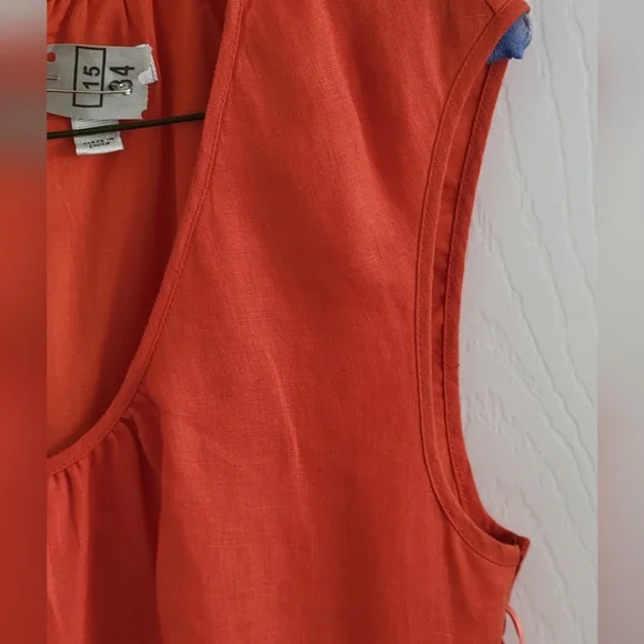 J. Crew Linen Cap Sleeve Dress in Orange/Red, Size 0 - Picture 3 of 16